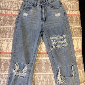 SHEIN Light Blue Distressed Boyfriend Jeans